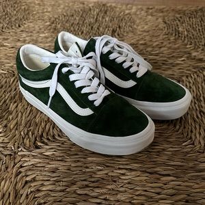 Dark Green Suede Vans. Old Skool Vans. Color: Douglas Fir